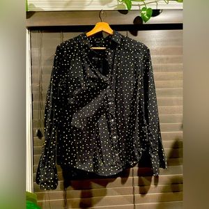 J. Crew Perfect Button down Shirt black with gold metallic polka dots